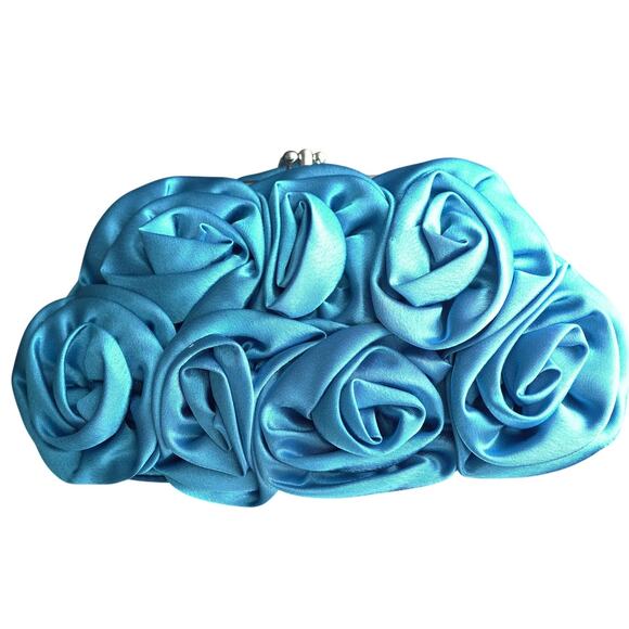 Rose 3D Evening Clutch Electric Blue Cottagecore Wedding Guest NWT - Picture 6 of 12